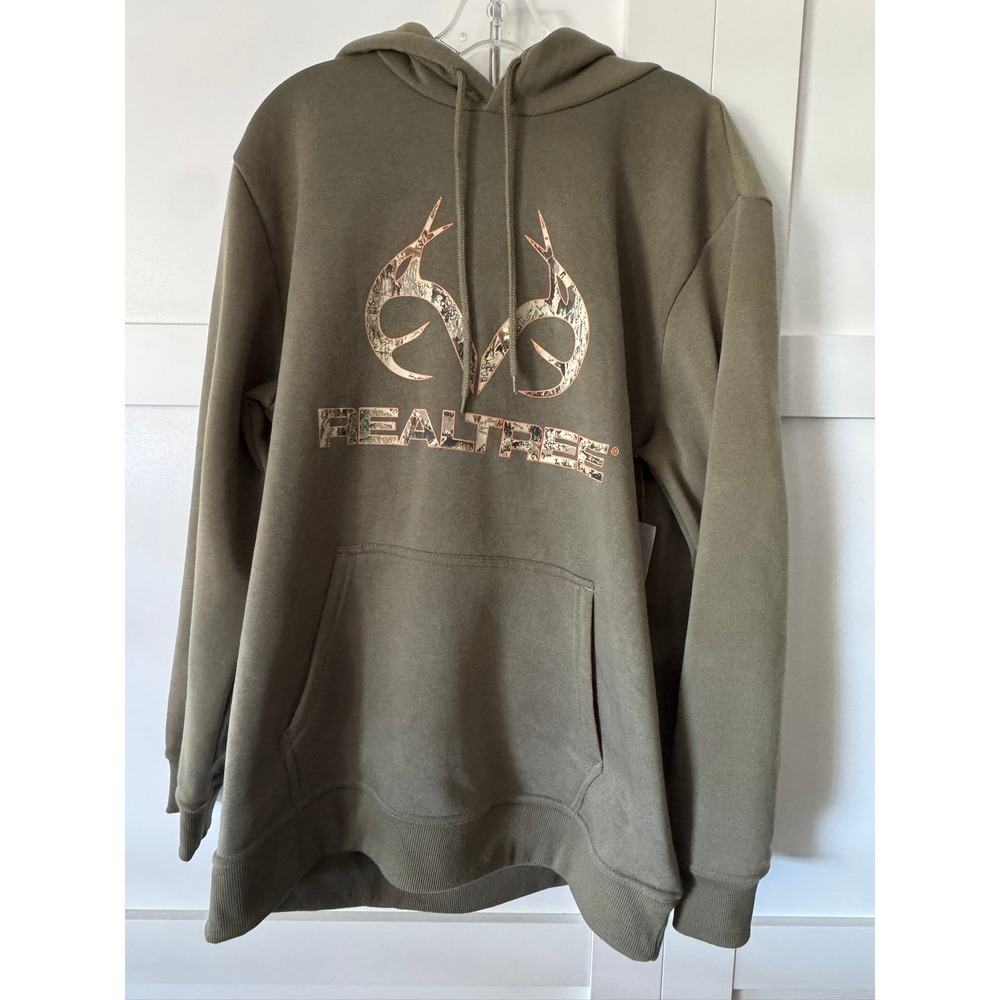 Realtree Mens Hoodie XL Olive Stone Camo Logo Pullover Sweatshirt 24RET2890-125